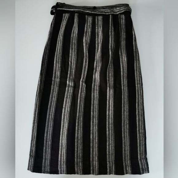 Gap Black Stripe Midi Wrap Skirt With Tie Belt - Picture 3 of 4